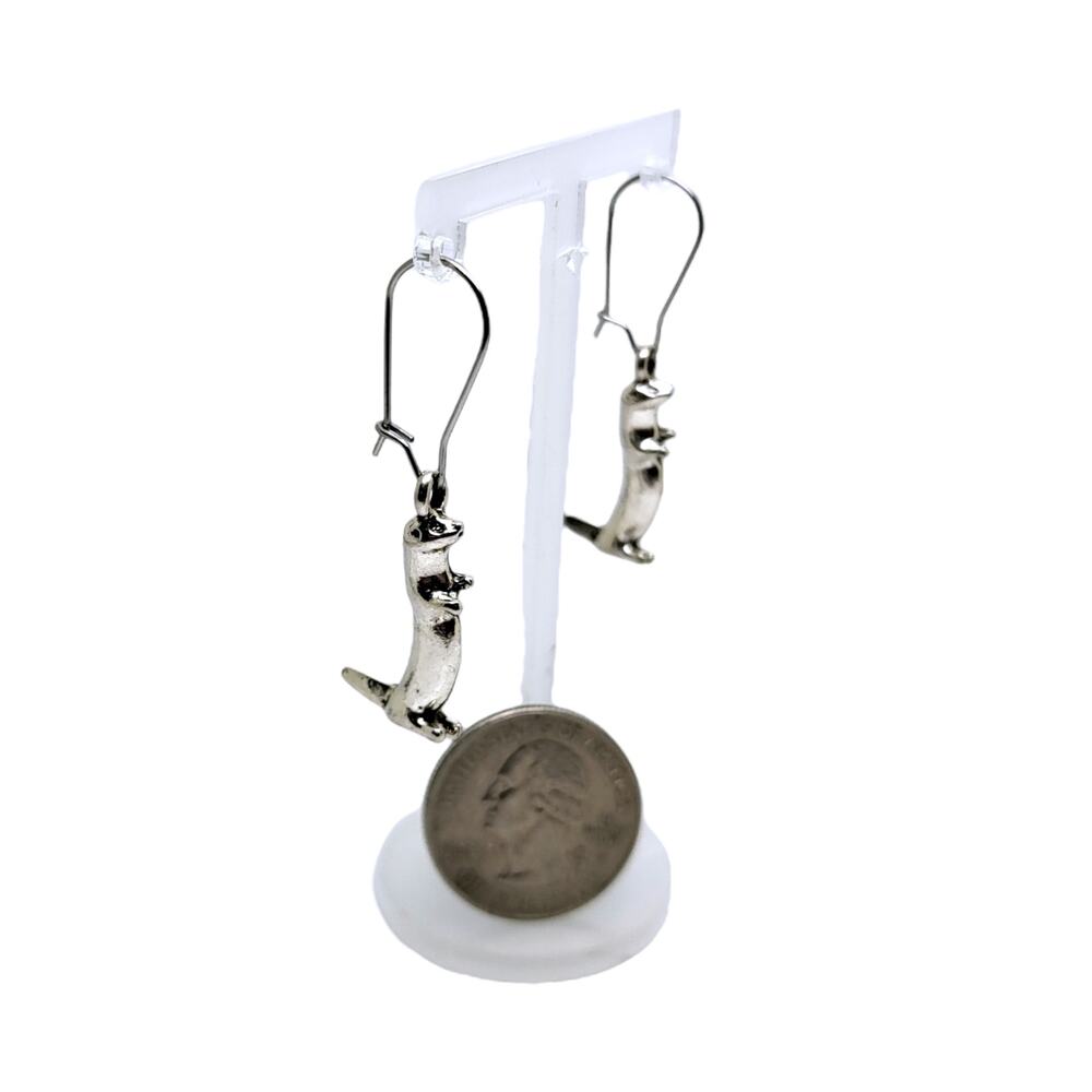Silvertone Otters on Stainless Steel drop dangle Earrings - Picture 2 of 5